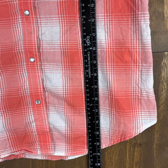 Wrangler Womens Shirt Orange White Plaid Pearl Snap Button Down Small - Picture 8 of 13
